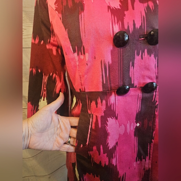 Appraisal Pink Ikat Print Double-Breasted Trench Coat – Size Approx. M - Picture 5 of 14